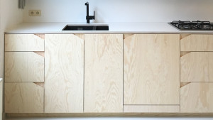 Softwood plywood kitchen cabinet