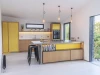 Yellow and woodgrain kitchen